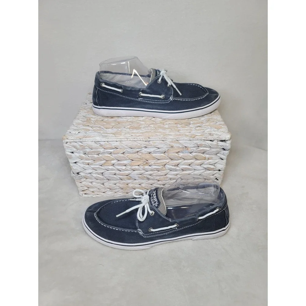 Sperry Top Sider Nautical Boat Shoes‎ Coastal Loafers Blue Canvas Preppy Size 7